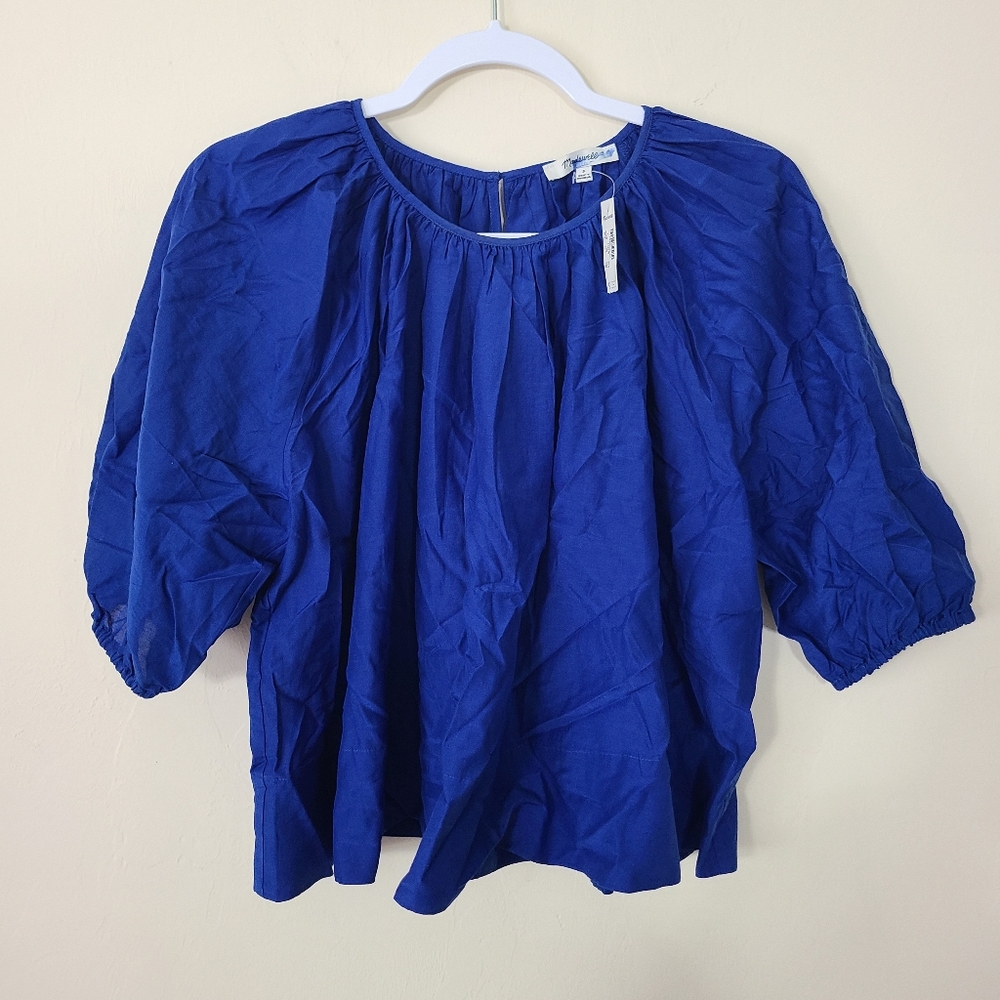NWT $118 Madewell Shirred Puff-Sleeve Top in Cotton-Silk Voile Womens Size Small - Picture 10 of 11